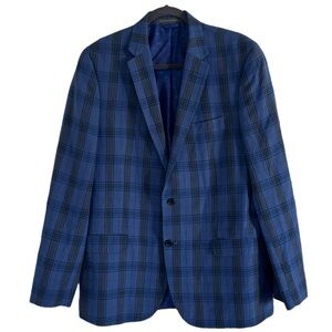 Ben Sherman Tailoring 44L Blue Plaid Sport Coat Preppy Business Casual Old Money